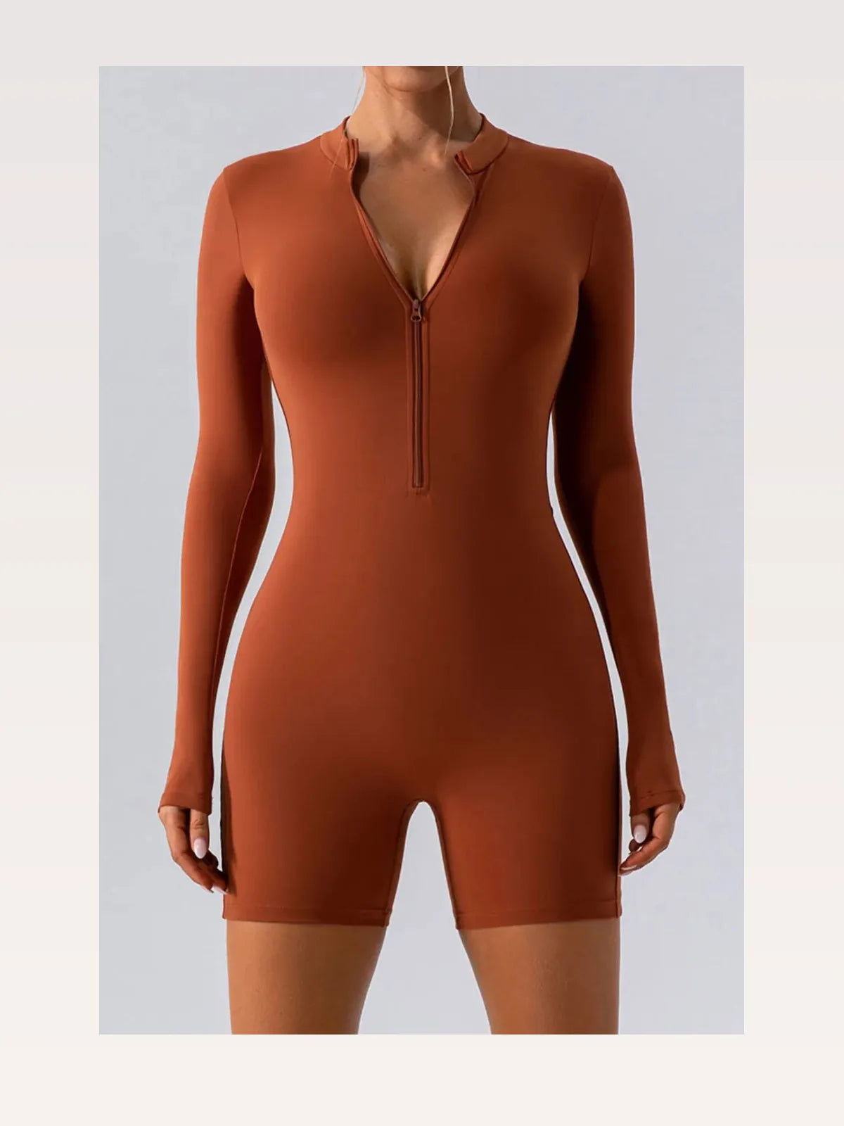 Half Zip Long Sleeve Active Romper — styled showcase — Livostyle