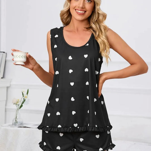 Heart Scoop Neck Tank and Shorts Lounge Set — square view — Livostyle