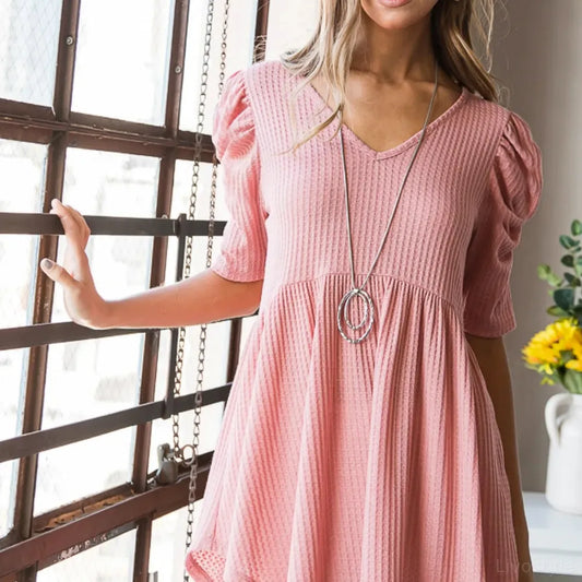 Women's Waffle Knit Babydoll Top for Casual & Dressy Occasio — square view — Livostyle