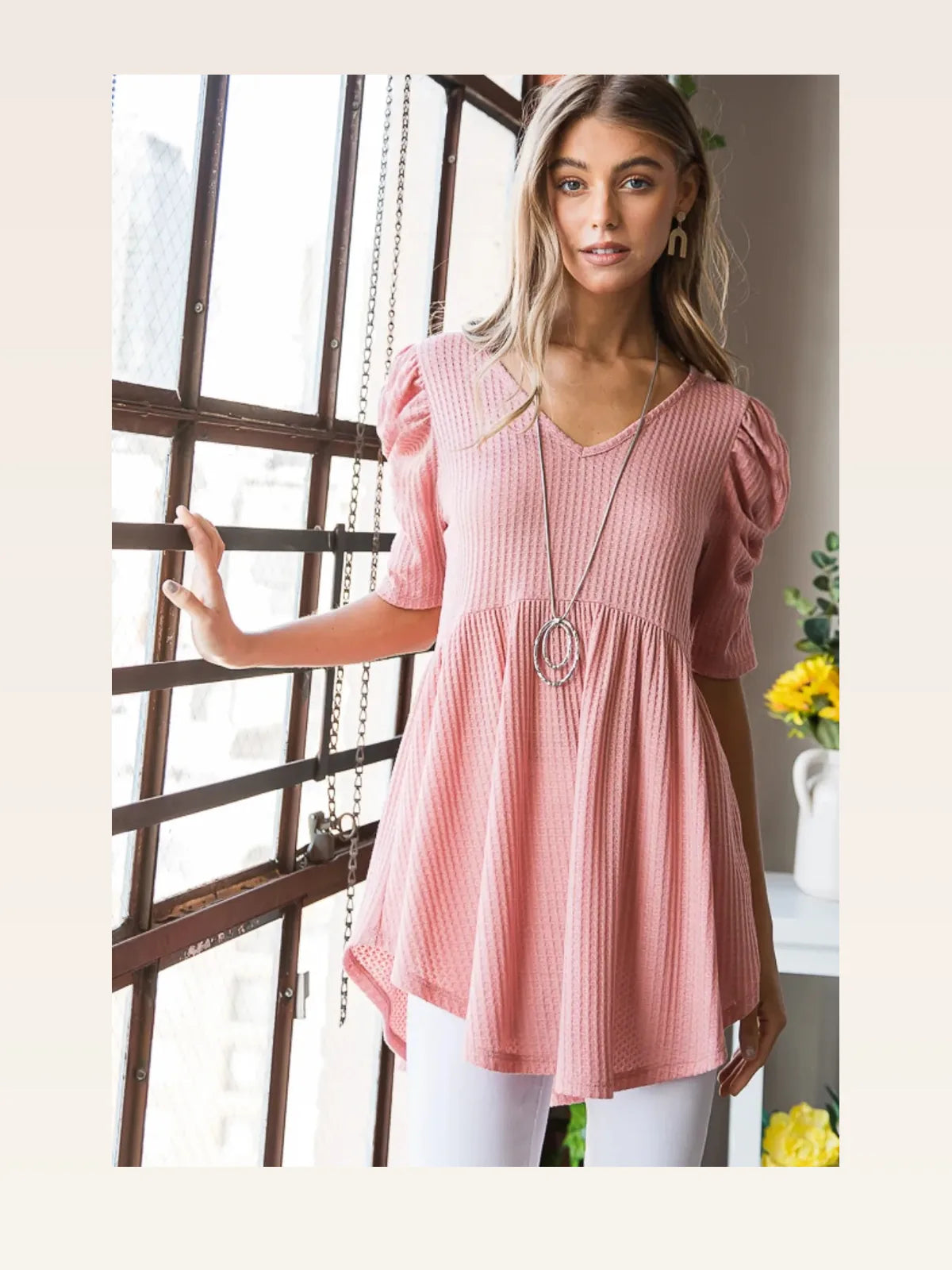 Women's Waffle Knit Babydoll Top for Casual & Dressy Occasio — styled showcase — Livostyle