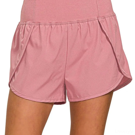 High Waisted Quick-Dry Running Shorts with Zip Pocket