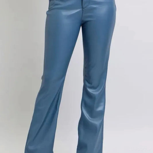 High Waist Tummy Control Faux Leather Bootcut Pants — square view — Livostyle