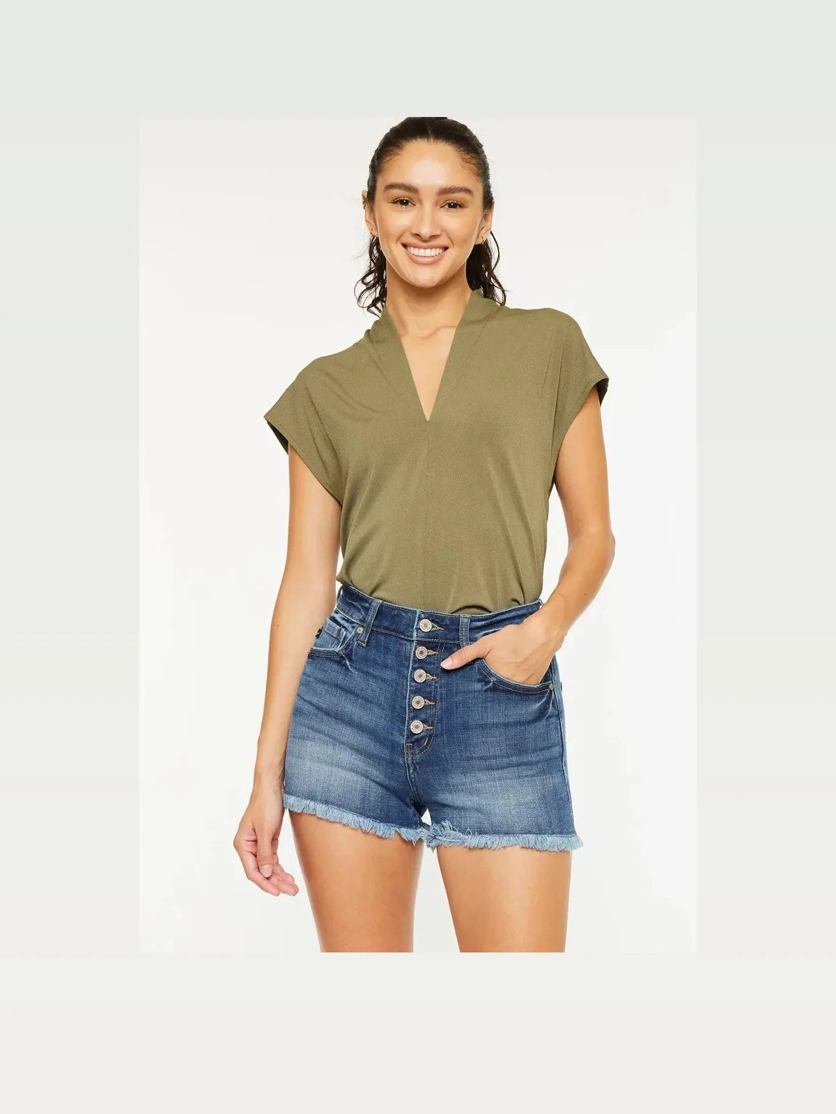 High Rise Frayed Hem Denim Shorts — styled showcase — Livostyle