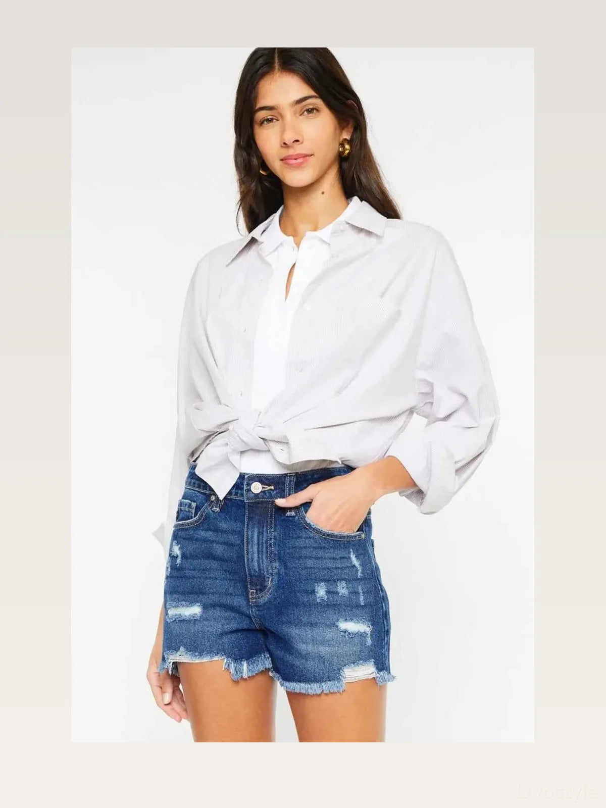 High Rise Frayed Hem Denim Shorts — styled showcase — Livostyle