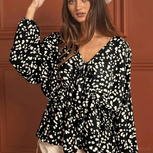 Chic Leopard Print V-Neck Top with Tie-Straps — square view — Livostyle