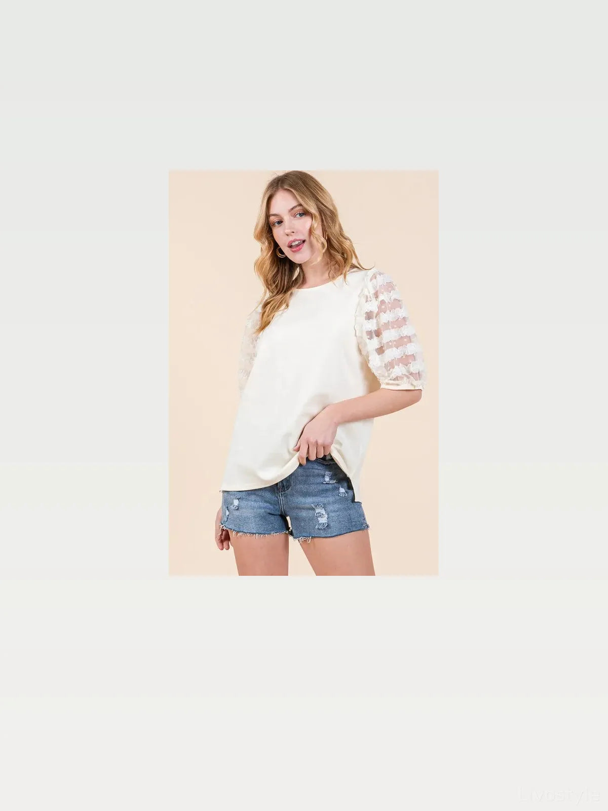 Lace Puff Sleeve Round Neck Top — styled showcase — Livostyle