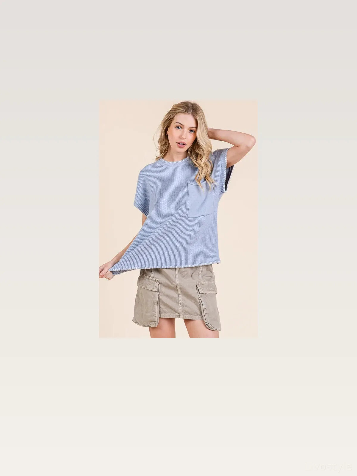 Solid Cap Sleeve Stitch Edge Knit Sweater — styled showcase — Livostyle