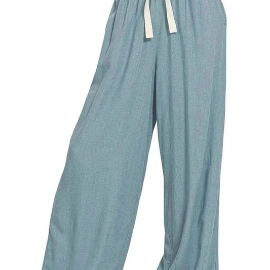 Linen Drawstring Pants in BLUE GREY — square view — Livostyle