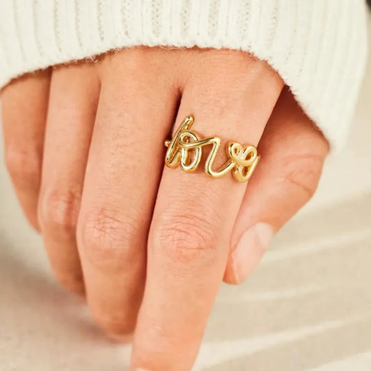 LOVE 18K Gold-Plated 925 Sterling Silver Ring — square view — Livostyle