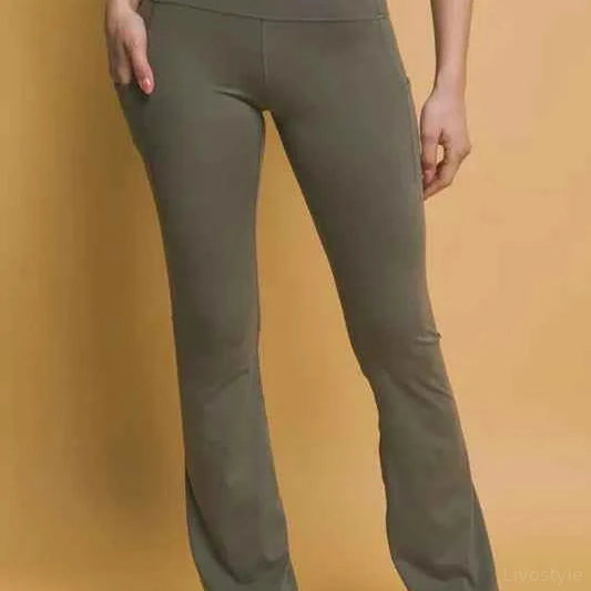 High Waist Flare Active Leggings with Side Pockets — square view — Livostyle