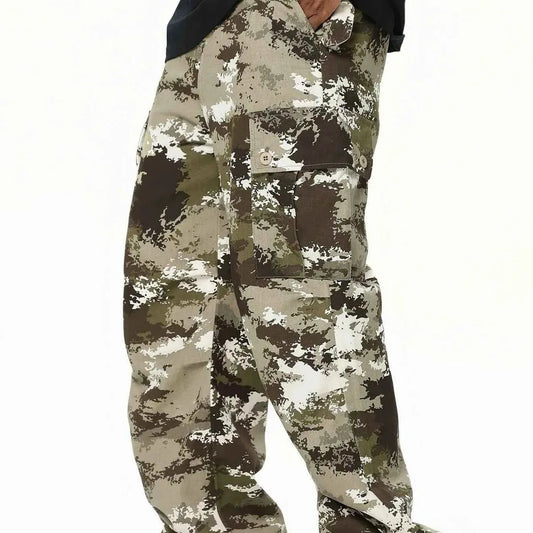 Brown Khaki Men's Camouflage Combat Cargo Pants — square view — Livostyle