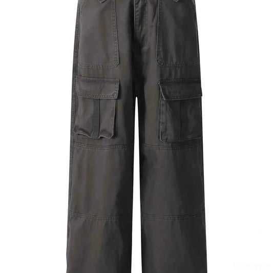 Men's Casual Cargo Wide Leg Pants with Multiple Pockets — square view — Livostyle