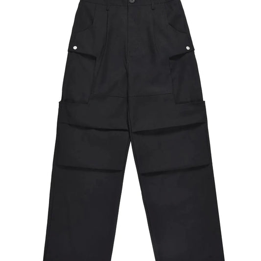 Black Elastic Waist Men's Wide Leg Cargo Pants — square view — Livostyle