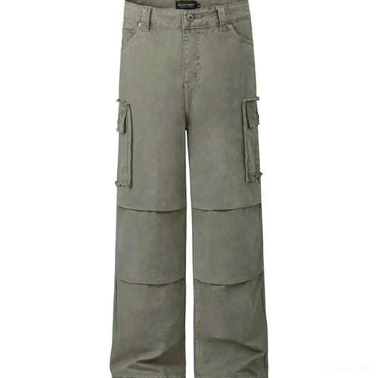 Men's Wide Leg Cargo Pants with Multi-Pockets — square view — Livostyle