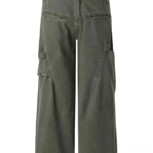 Olive Green Men's Wide Leg Cargo Utility Pants — square view — Livostyle