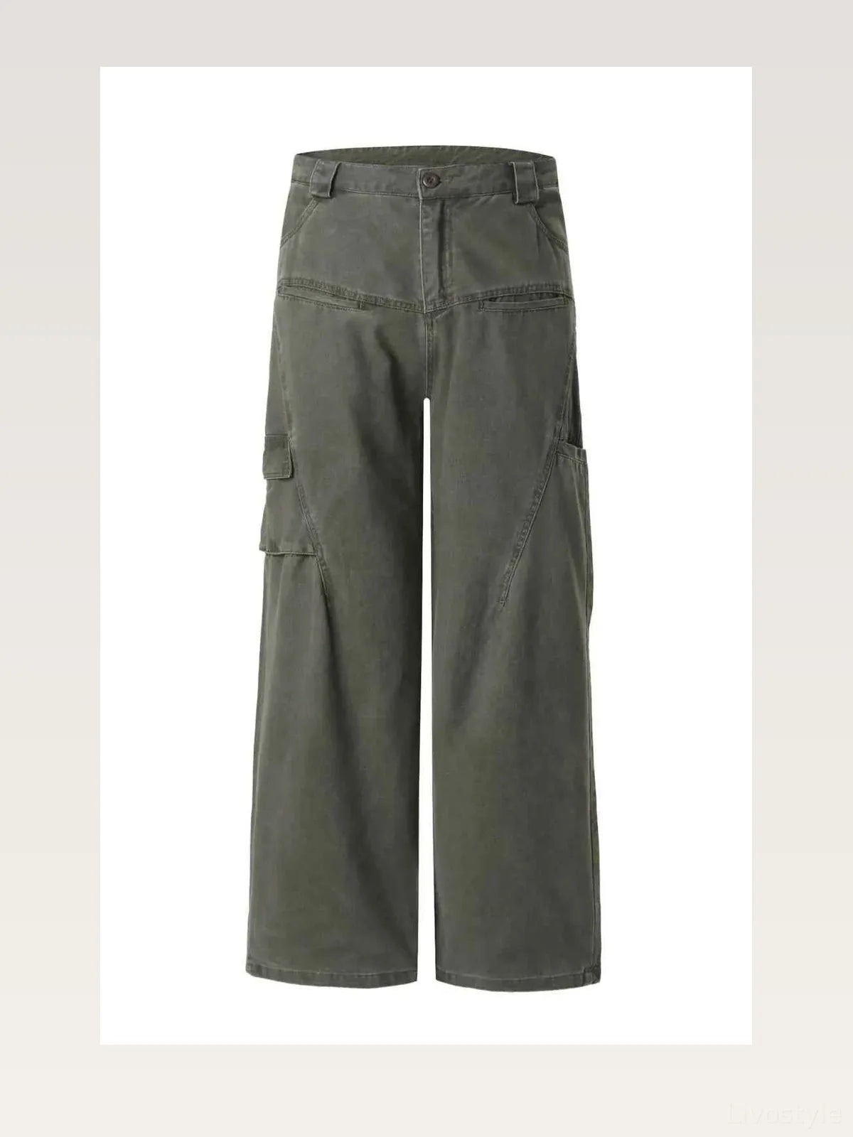 Olive Green Men's Wide Leg Cargo Utility Pants — styled showcase — Livostyle