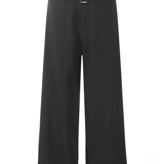 Men's Wide Leg High Waist Pants with Belt — square view — Livostyle