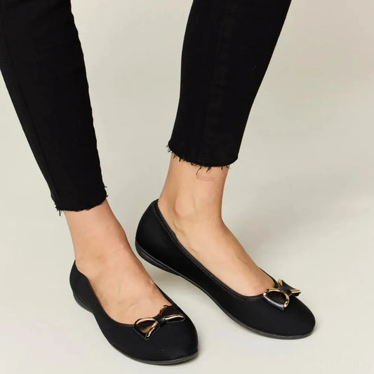 Chic Flat Loafers with Elegant Metal Buckle — square view — Livostyle