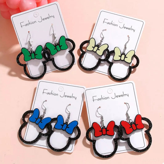 Mickey Mouse Bow Drop Earrings — square view — Livostyle