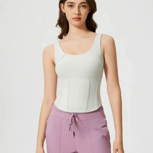 Round Neck Wide Strap Active Tank with Detachable Chest Pads — square view — Livostyle