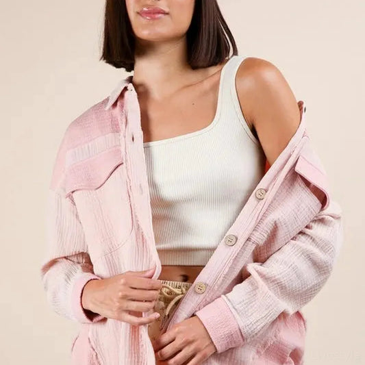 Mineral Washed Oversized Gauze Shacket — square view — Livostyle