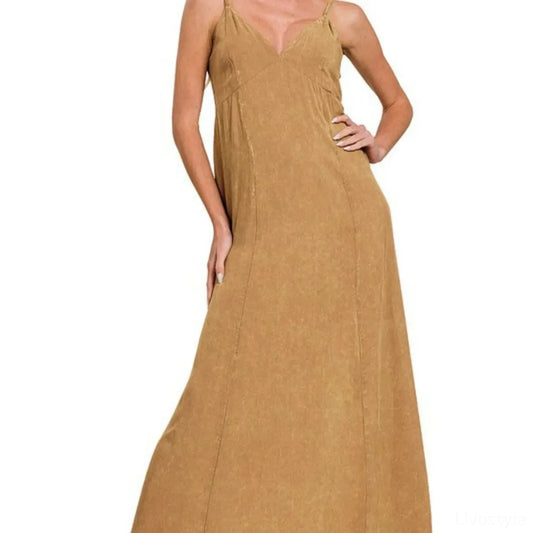 Mineral-Washed Rayon Challis Cami Dress — square view — Livostyle