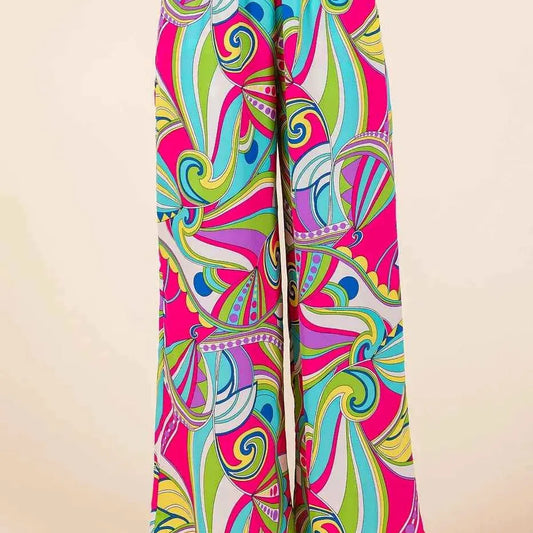 Abstract Print Elastic Waist Wide Leg Pants — square view — Livostyle