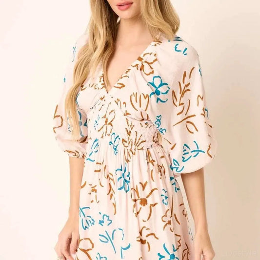 Flower Print Mocked Waist Mini Dress — square view — Livostyle