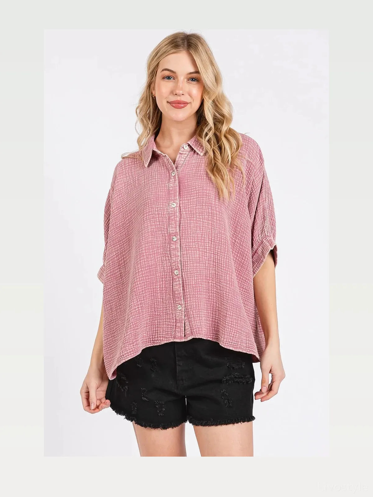 Mineral Wash Gauze Dolman Sleeve Button Down Shirt – photo 3
