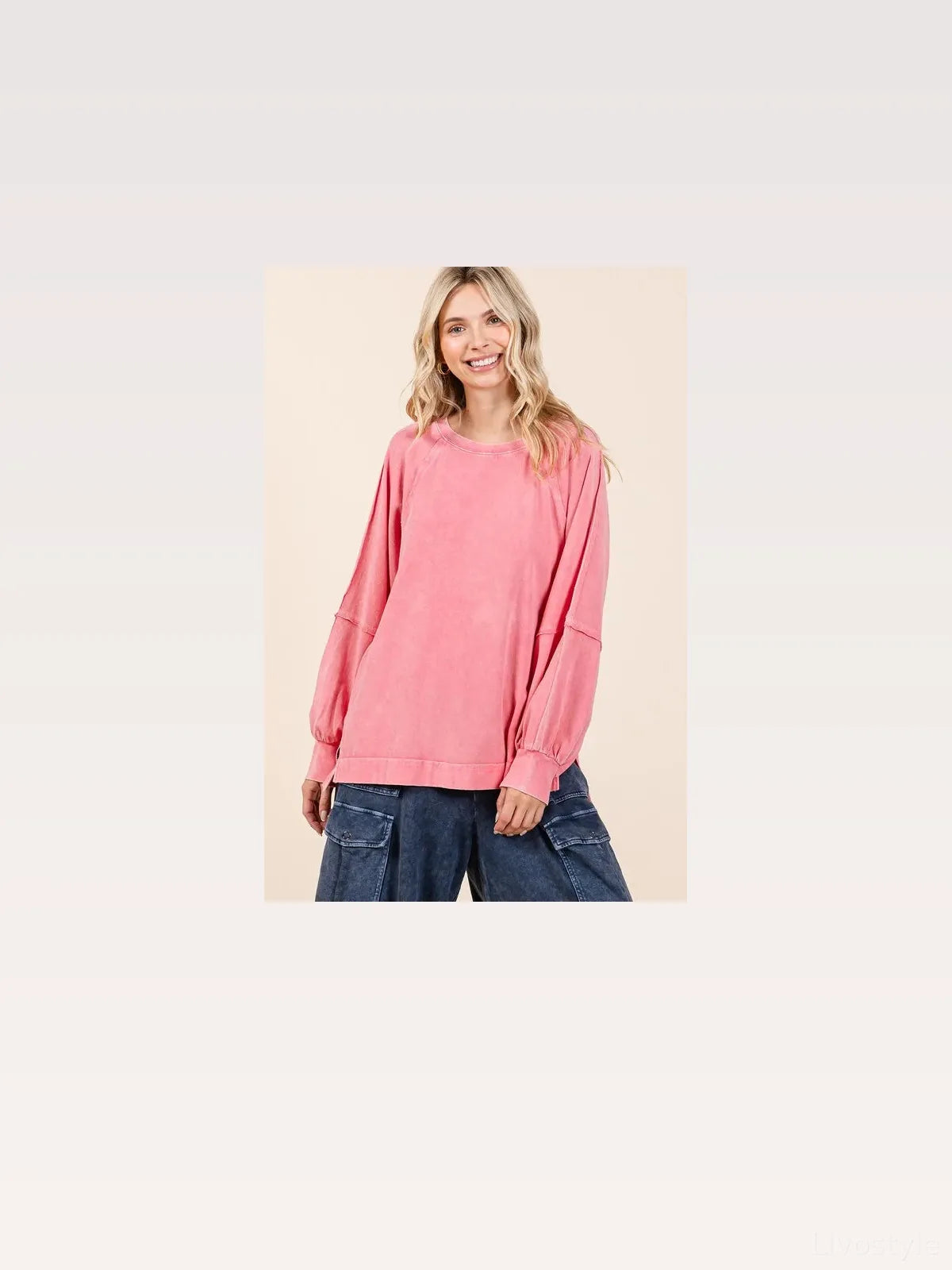 Mineral Wash Raglan Long Sleeve Oversized Top — styled showcase — Livostyle