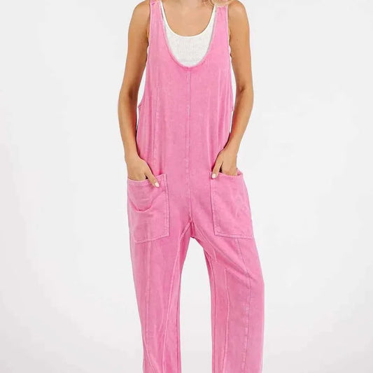 Mineral Wash Relaxed Fit Sleeveless Harem Jumpsuit — square view — Livostyle