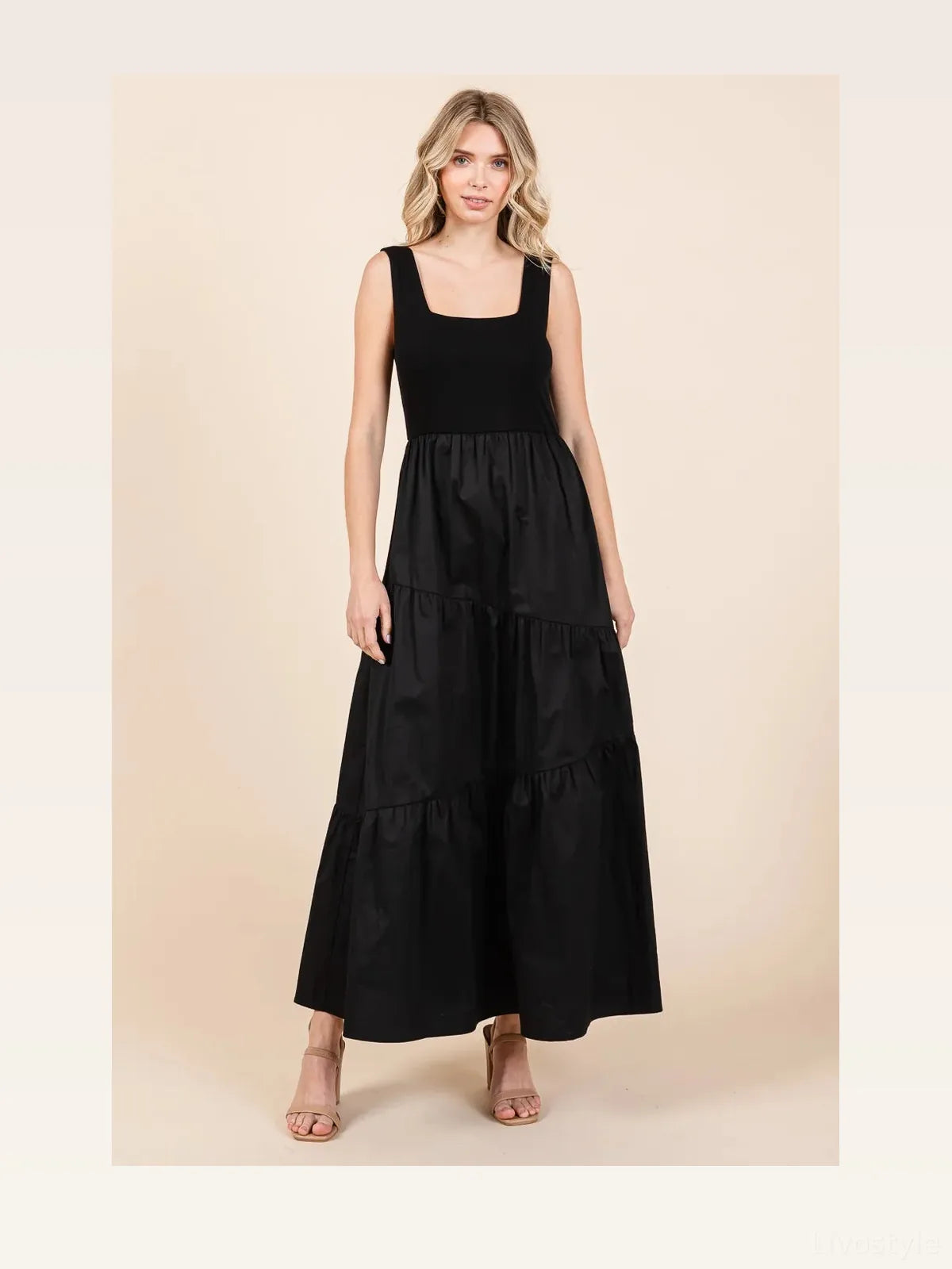 Mix Media Square Neck Maxi Dress — styled showcase — Livostyle