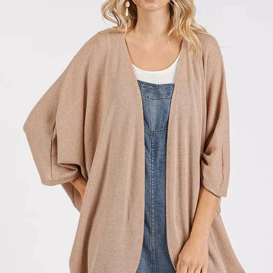 Open Front Batwing Sleeve Cardigan in Camel — square view — Livostyle