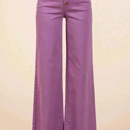 High Waist Wide Leg Twill Pants with Button Fly — square view — Livostyle