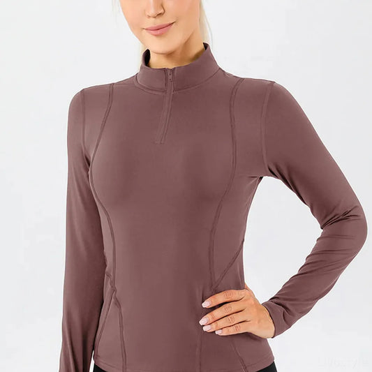Mock Neck Quarter Zip Active T-Shirt — square view — Livostyle