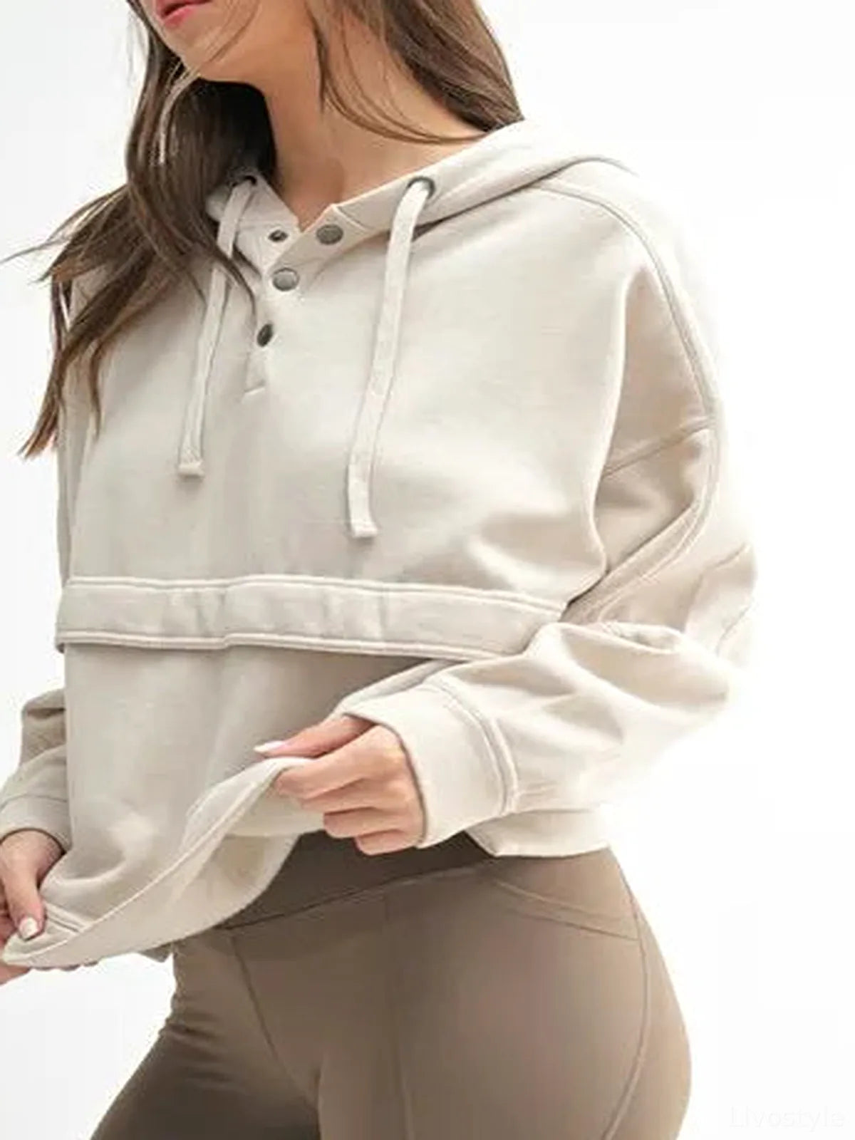 Burnout Fleece Snap-Neck Hoodie — detail view — Livostyle