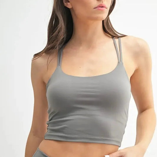 Venice Cloud Light Crisscross Sports Bra in NEW PEWTER — square view — Livostyle