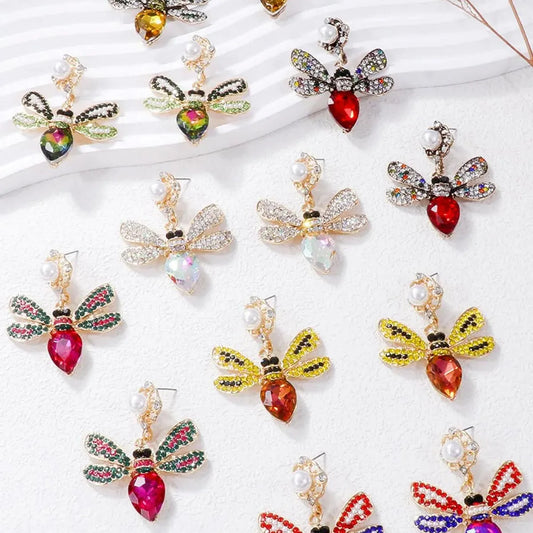 Natural Stone Bee Dangle Earrings — square view — Livostyle