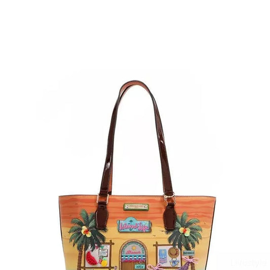 Tropical Beach House Print Shopper Bag — square view — Livostyle