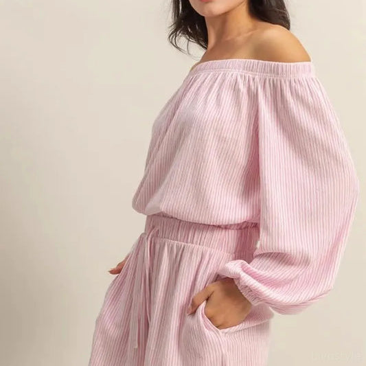Off Shoulder Top and Shorts Set — square view — Livostyle