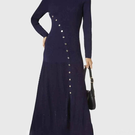 Openwork Round Neck Long Sleeve Sweater Dress — square view — Livostyle