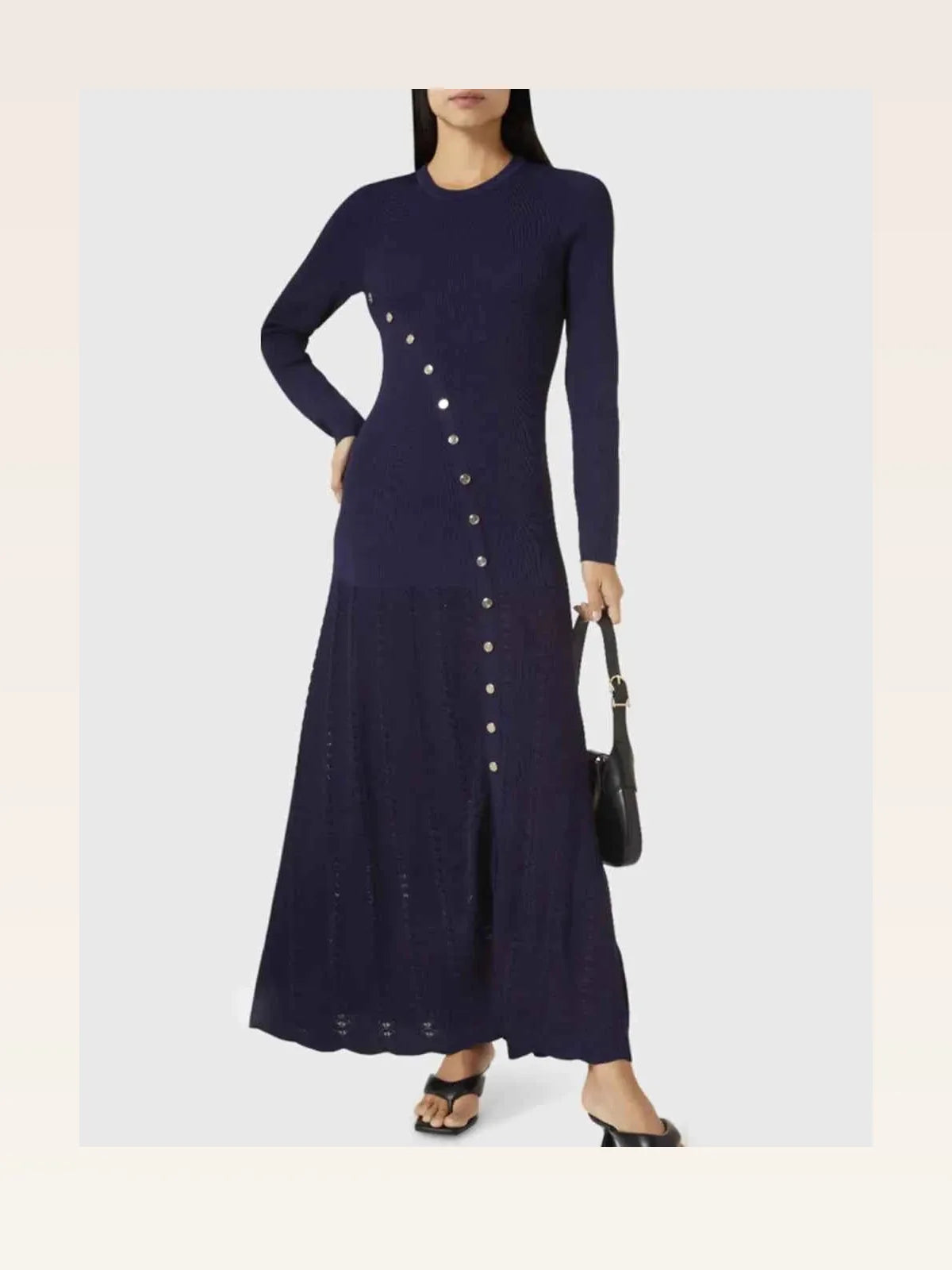 Openwork Round Neck Long Sleeve Sweater Dress — styled showcase — Livostyle