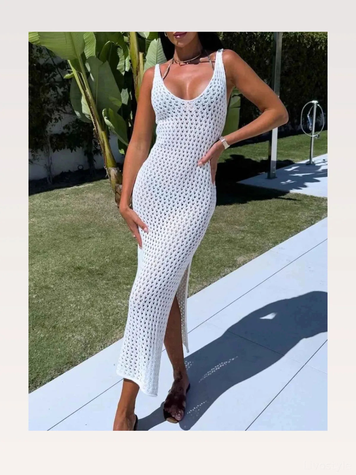 Openwork Slit Scoop Neck Sweater Dress — styled showcase — Livostyle