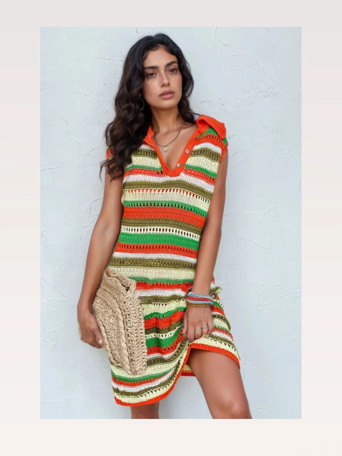 Openwork Stripe Sleeveless Sweater Dress — styled showcase — Livostyle