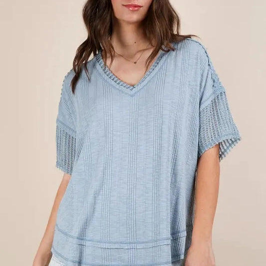Oversized Contrast Knit Comfy Casual Top — square view — Livostyle