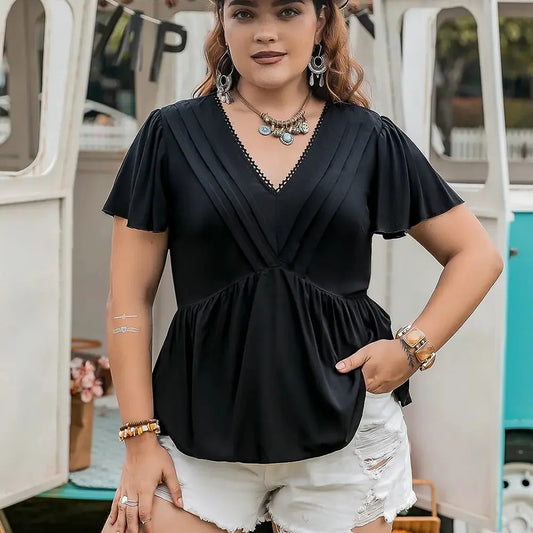 V-Neck Flutter Sleeve Blouse — square view — Livostyle