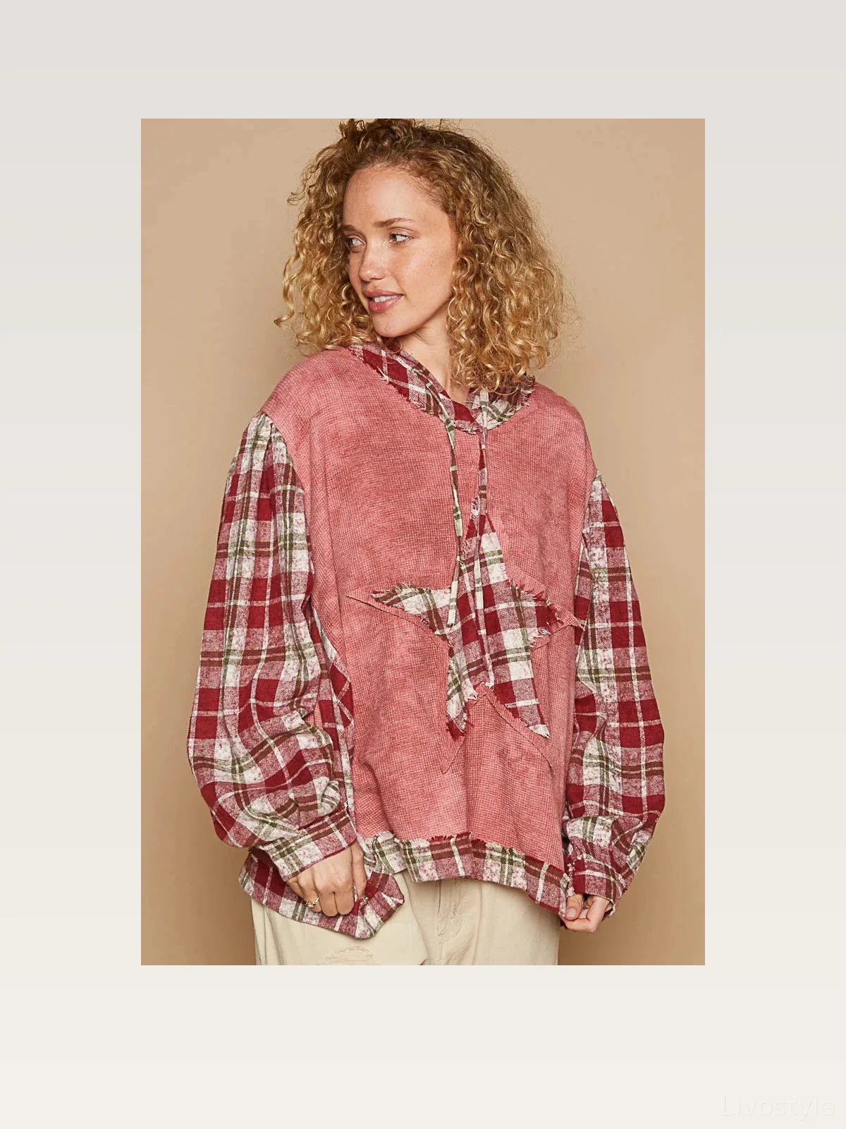 Star Patch Plaid Long Sleeve Hooded Top — styled showcase — Livostyle