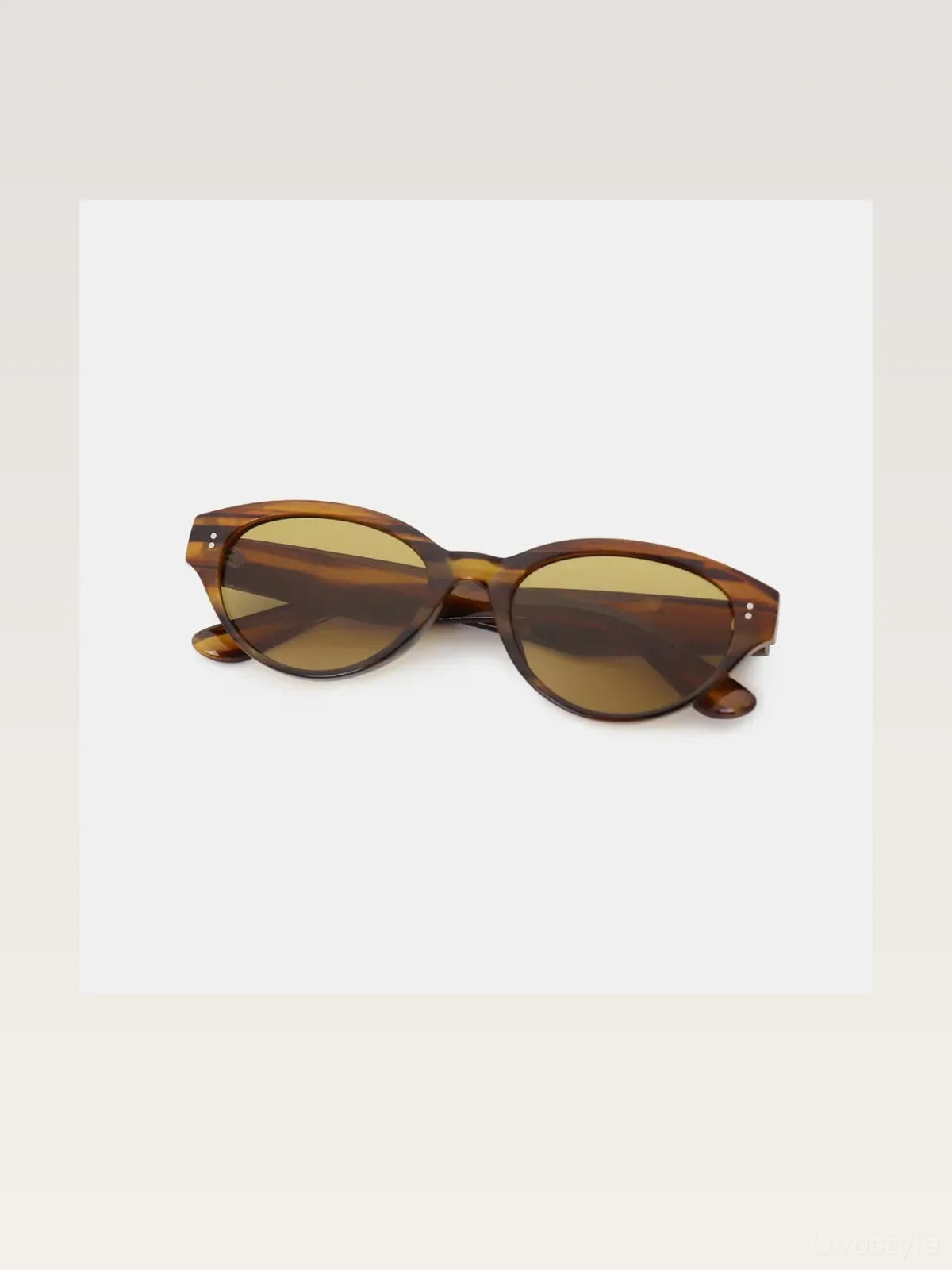 Brown Tortoiseshell Striped Oval Acetate Cat-Eye Sunglasses — styled showcase — Livostyle
