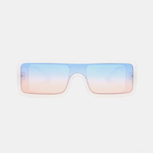 Polycarbonate Frame Rectangle Sunglasses in White Ombre — square view — Livostyle