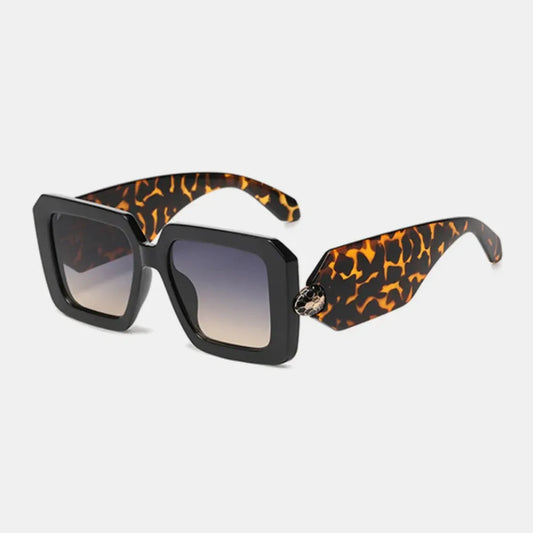 Polycarbonate Frame Square Sunglasses in Animal Print Black — square view — Livostyle